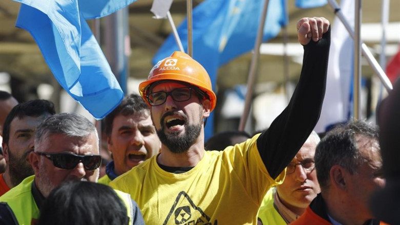 Manifestación de empleados de Alcoa en España. | Eduardo Parra - Europa Press - Archivo ep alcoa- gobiernocomprometeelevarcompensacionco2topela ueayudarla compania