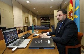 ep el presidente del principado el socialista adrian barbon participa en la videoconferencia con