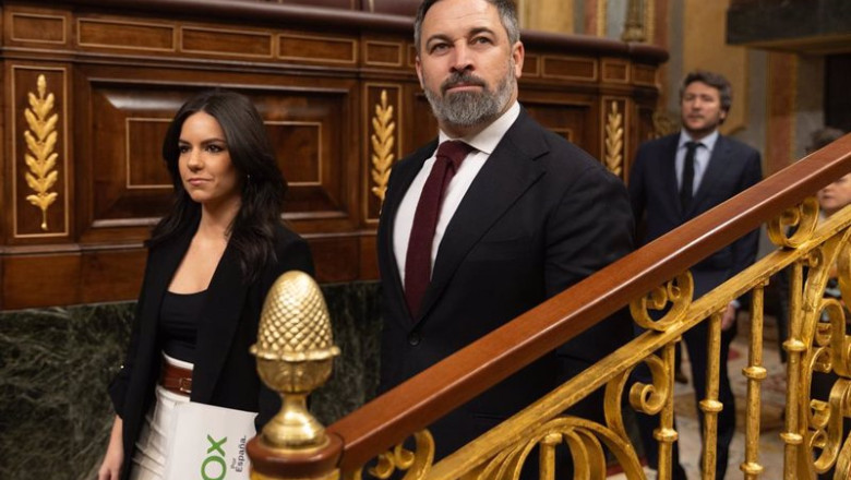 ep la diputada de vox pepa millan y el lider de vox santiago abascal llega a una sesion de control ep la diputada de vox pepa millan y el lider de vox santiago abascal llega a una sesion de control