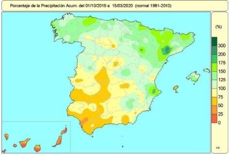 ep distribucion de las lluvias acumuladas en espana desde el 1 de octubre de 2019 hasta el 15 de