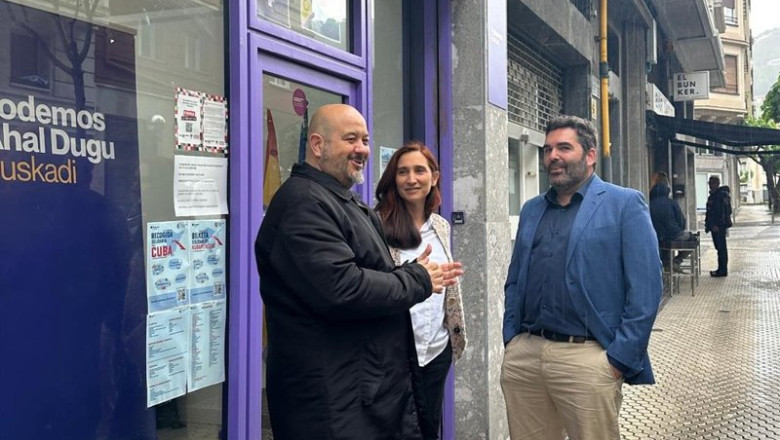 Los dirigentes de Podemos Richar Vaquero, Miren Echeveste y Victor Lasa, en San Sebastián | PODEMOS EUSKADI ep los dirigentes de podemos richar vaquero miren echeveste y victor lasa en san sebastian