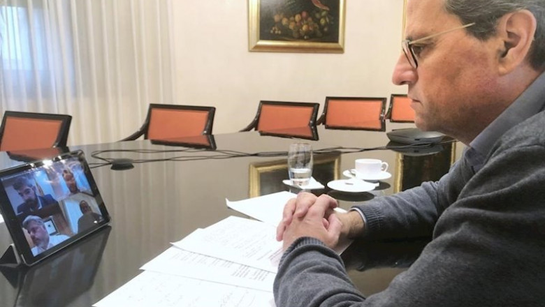 ep el presidente de la generaltiat quim torra en la reuniomn por videoconferencia con los grupos