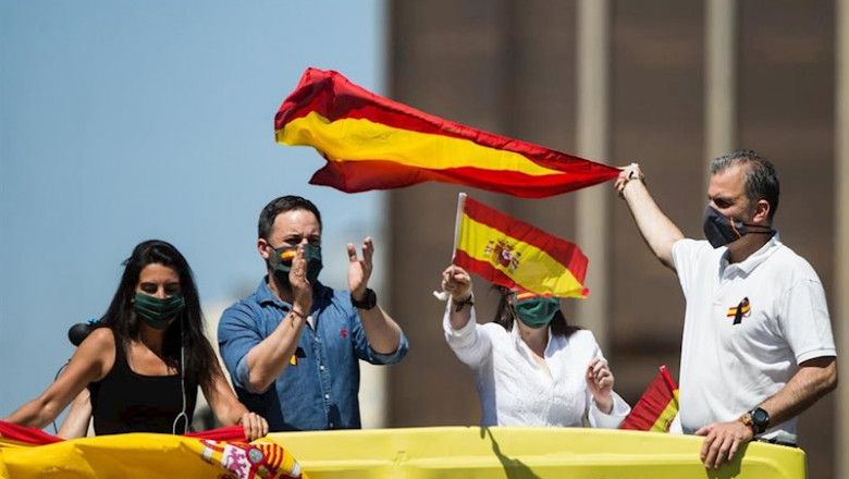 ep los dirigentes de vox rocio monasterio santiago abascal macarena olona y javier ortega smith