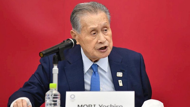 ep yoshiro mori durante una videoconferencia con el comite olimpico internacional