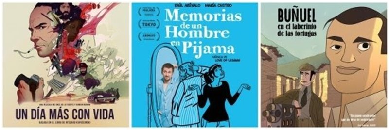 Carteles de las películas de animación 'Un día más con vida', 'Memorias de un hombre en pijama' y 'Buñuel en el laberinto de las tortugas' | FUNDACIÓN SGAE ep carteles de las peliculas de animacion un dia mas con vida memorias de un hombre en pijama y