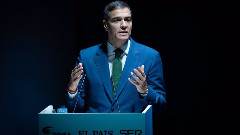 El presidente del Gobierno, Pedro Sánchez, durante la apertura del evento 'World in Progress' este lunes en Barcelona. | David Zorrakino - Europa Press ep el presidente del gobierno pedro sanchez durante la apertura del evento world in progress este