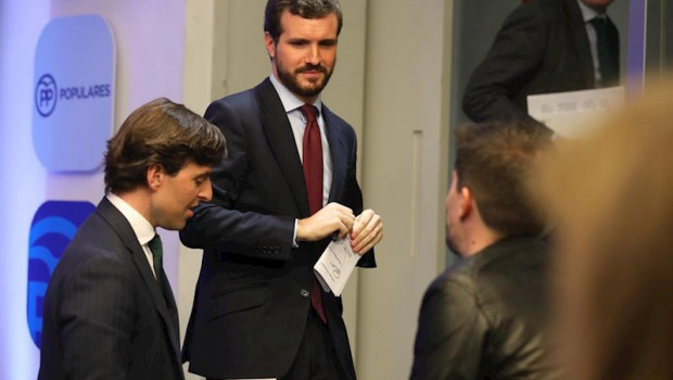 ep el presidente del pp pablo casado junto al vicesecretario de comunicacion del pp pablo montesinos