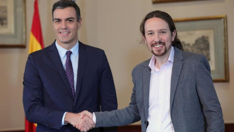El presidente del Gobierno en funciones, Pedro Sánchez y el líder de Podemos, Pablo Iglesias, comparecen en rueda prensa conjunta en el Congreso de los Diputados para anunciar que han llegado a un preacuerdo de Gobierno tras las elecciones generales del p | Jesús Hellín - Europa Press ep el presidente del gobierno en funciones pedro sanchez y el lider de podemos pablo iglesias