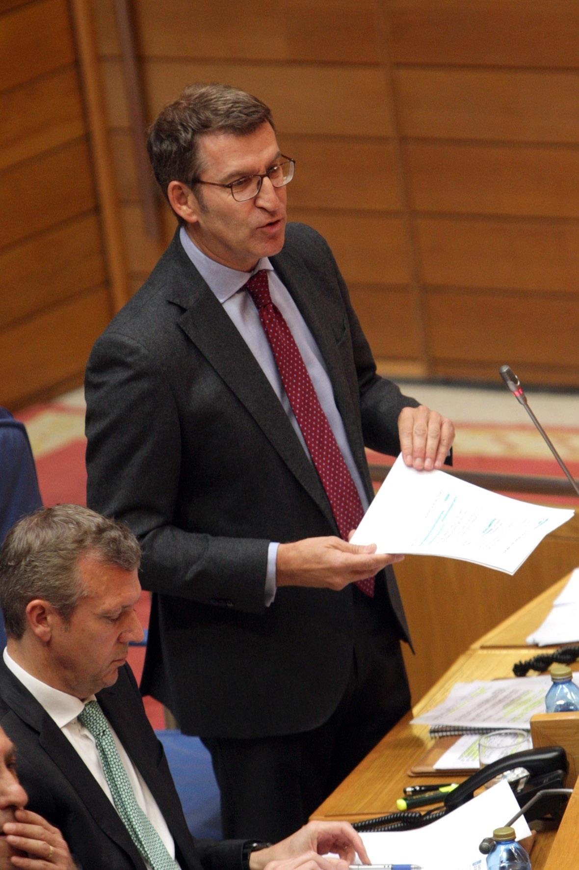 El presidente de la Xunta, Alberto Núñez Feijóo, en el pleno. | XUNTA/CONCHI PAZ ep presidentela xunta alberto nunez feijoo enpleno