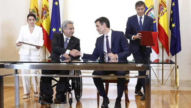 ep el presidente de ecuador lenin moreno con el presidente del gobierno pedro sanchez durante su