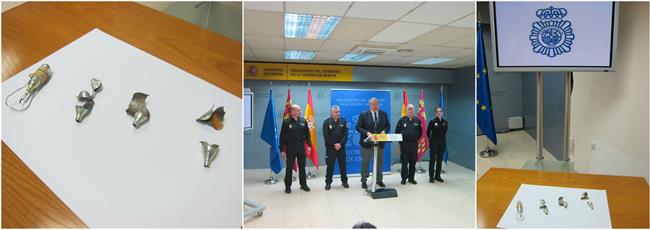 Imagen de los restos de explosivos y de la rueda de prensa | EUROPA PRESS ep imagenlos restosexplosivosderuedaprensa