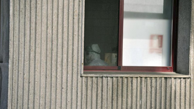 ep un operario con traje de desinfeccion en la residencia de ancianos san carlos de celanova en