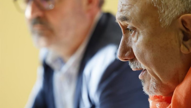 El secretario geneal de UGT, Pepe Álvarez, junto al responsable del sindicato en La Rioja, Jesús Izquierdo | SERGIO ESPINOSA JPEG ep el secretario geneal de ugt pepe alvarez junto al responsable del sindicato en la rioja jesus