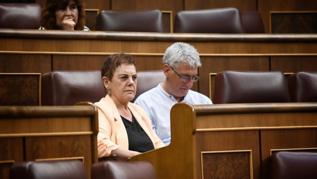 ep los diputados de eh bildu mertxe aizpurua y oskar matute durante un pleno en el congreso de los