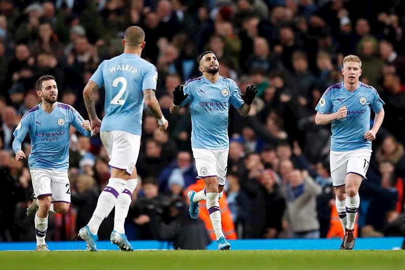 ep riyad mahrez celebra su gol con el manchester city ante el leicester