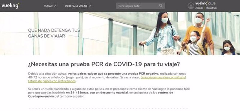 Sección de la página web de Vueling para los clientes que necesiten un test PCR | VUELING ep seccion de la pagina web de vueling para los clientes que necesiten un test pcr