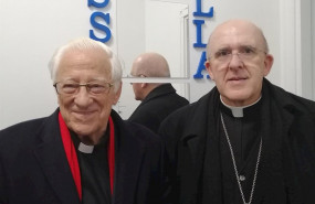 ep el cardenal y arzobispo de madrid carlos osoro y el padre angel durante la inuguracion en roma de