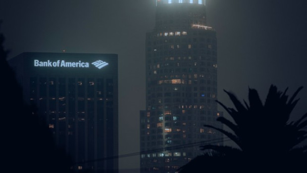 dl bank of america logo sign office building night pb