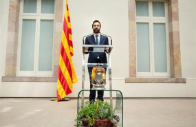 ep el presidente del parlament catalan roger torrent interviene en el acto de llegada de la flama