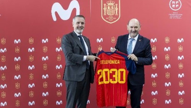 Marc Murtra, presidente de Telefónica, y Rafael Louzán, presidente de la Real Federación Española de Fútbol. | TELEFÓNICA ep marc murtra presidente de telefonica y rafael louzan presidente de la real federacion espanola de