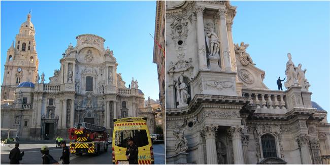 Imagen del individuo encaramado a la fachada de la Catedral | EUROPA PRESS ep imagenindividuo encaramadola fachadala catedral
