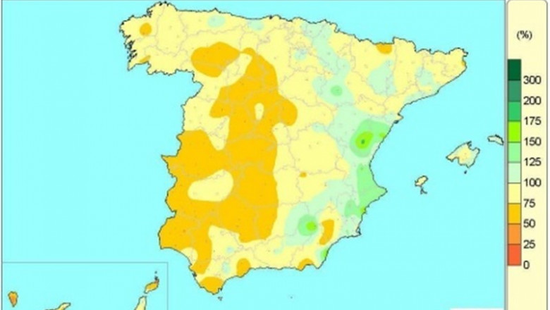 La falta de lluvias acumulada en el conjunto de España supera el 25% en el tercio oeste y buena parte de Canarias. En el conjunto de España el déficit hídrico está en el 15% y solo se salva Levante, donde ha llovido por encima de sus valores habituales. | AEMET ep la falta de lluvias acumulada en el conjunto de espana supera el 25 en el tercio oeste y buena