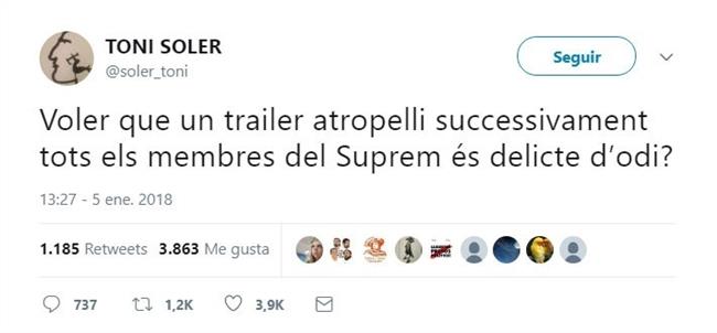 Tuit de @soler_toni sobre los miembros del Supremo | TWITTER @SOLER_TONI ep tuit de soler tonilos miembrossupremo