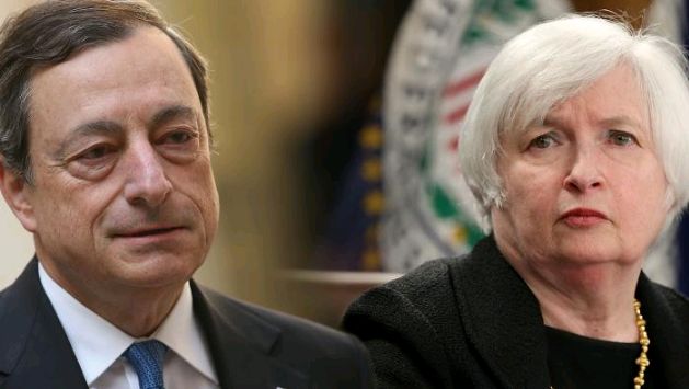 El presidente del BCE, Mario Draghi, y la de la Fed, Janet Yellen cbdraghiyellen