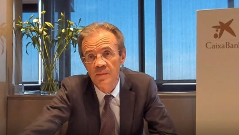 El presidente de CaixaBank, Jordi Gual, en la jornada organizada por la Agrupación Europea de Cajas de Ahorros y Bancos Minoristas (ESBG). | EUROPA PRESS ep el presidente de caixabank jordi gual en la jornada organizada por la agrupacion europea de cajas