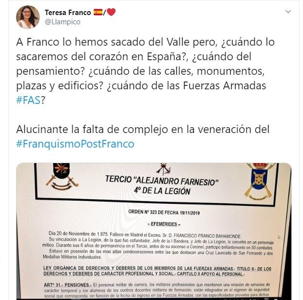 ep captura de una efemeride de un boletin de la legion donde se tilda al dictador francisco franco