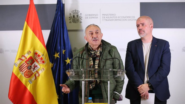 ep el secretario general de ugt pepe alvarez i y el secretario general de ccoo unai sordo d en una