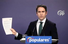 ep el secretario general del partido popular teodoro garcia egea muestra el documento en el que el
