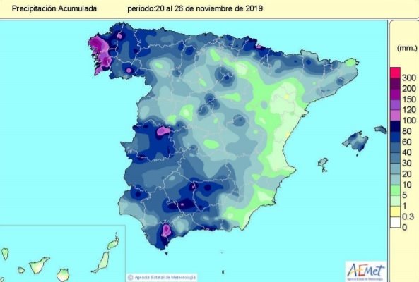 ep precipitaciones acumuladas desde el 20 hasta el 26 de noviembre de 2019 en espana
