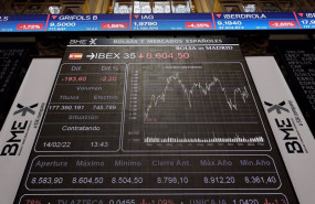 ep un panel con valores del ibex 35 en el palacio de la bolsa a 14 de febrero de 2022 en madrid