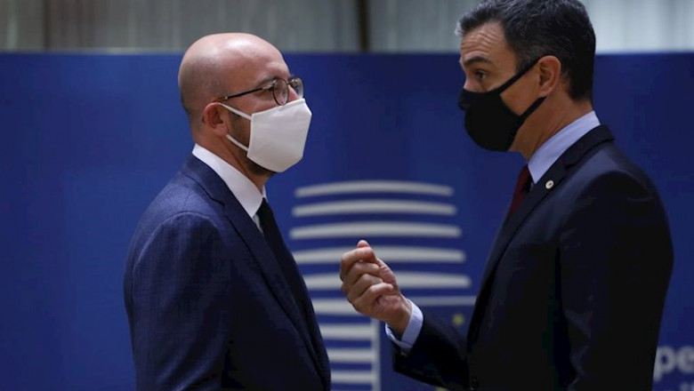 ep handout - 20 july 2020 belgium brussels european council president charles michel l talks with