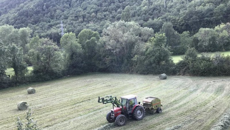 Un tractor recoge alpacas de hierba | EUROPA PRESS ep un tractor recoge alpacas de hierba