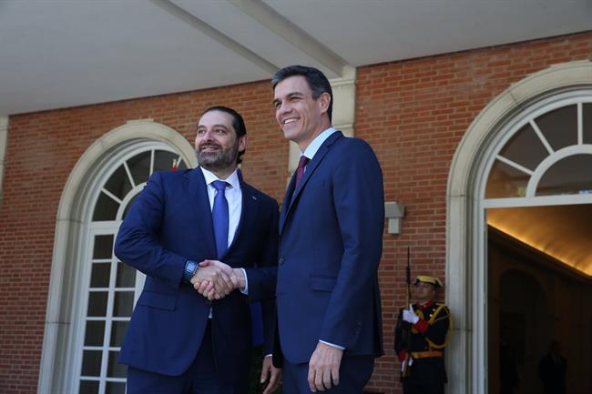 Pedro Sánchez con el primer ministro de Líbano, Saad Hariri | TWITTER PEDRO SÁNCHEZ ep pedro sanchezprimer ministrolibano saad hariri