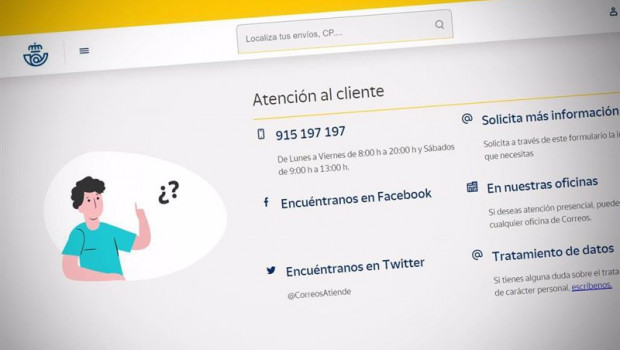 ep captura de la web de correos en la que aparece el nuevo numero de telefono