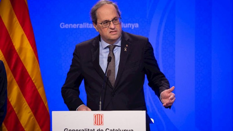El presidente de la Generalitat, Quim Torra, preside una reunión extraordinaria del Consell Executiu para analizar la evolución del coronavirus, en Barcelona/Catalunya (España) a 12 de marzo de 2020. | David Zorrakino - Europa Press ep catalunya espana a 12 de marzo de 2020