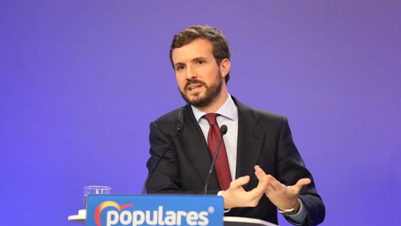 ep el presidente del pp pablo casado interviene en una rueda de prensa para presentar su plan de