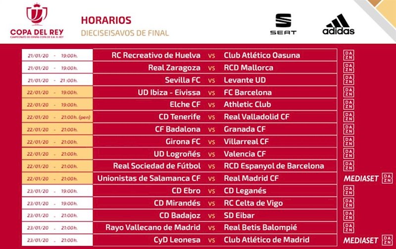 ep horarios de dieciseisavos de final de la copa del rey