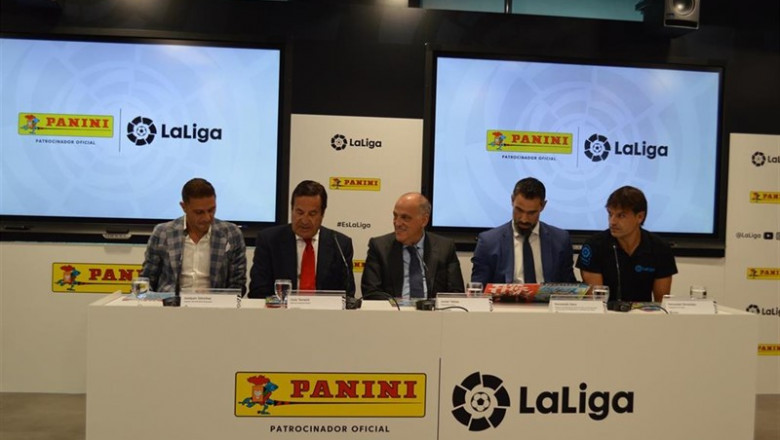 Javier Tebas, Joaquín, Morientes y Fernando Sanz en la presentación del álbum de LaLiga de Panini | LALIGA ep javier tebas joaquin morientes y fernando sanz en la presentacion del album de laliga de panini