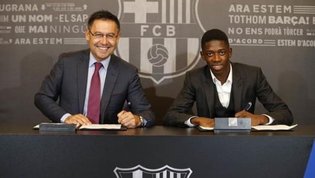 ep ousmane dembele y bartomeu firmancontrato