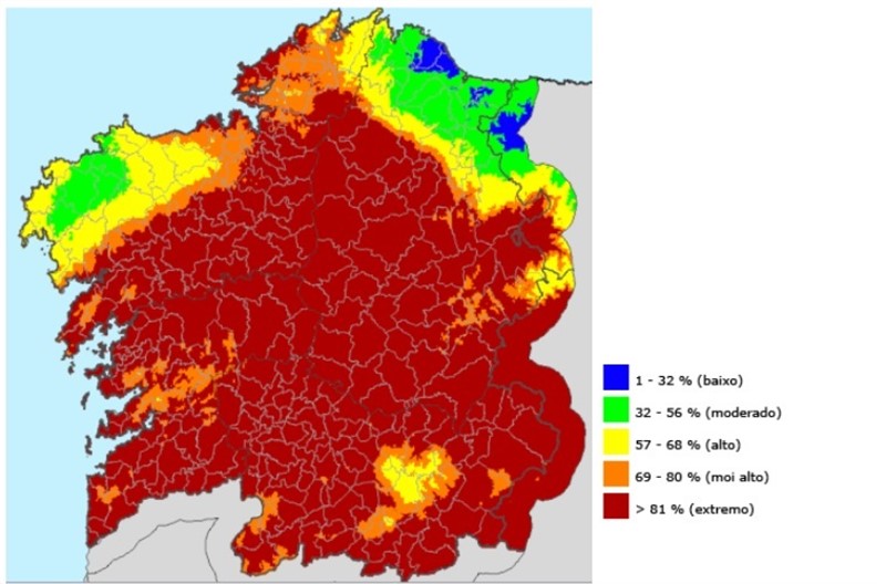 ep indice de riesgo diario de incendio en galicia este sabado