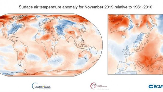 ep temperatura del aire en la superficie en noviembre 2019 respecto al promedio del periodo