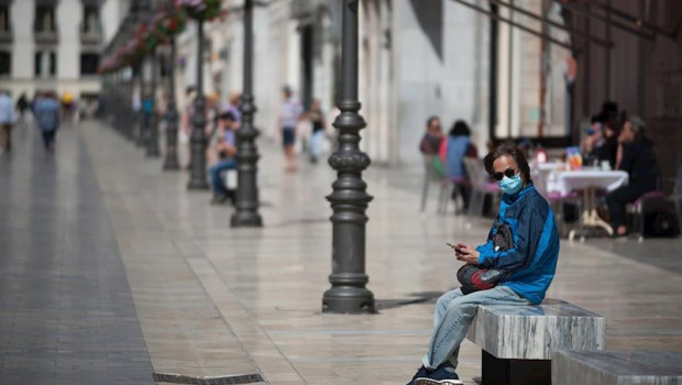 ep 14 march 2020 spain malaga a man wearing a face mask as a precaution against the spread of