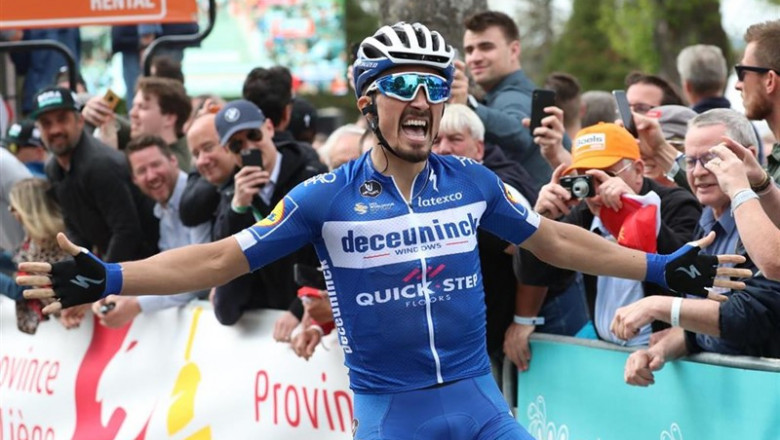 24 April 2019, Belgium, Huy: French cyclist Julian Alaphilippe of Deceuninck-Quick-Step celebrates winning the 83nd edition of the 'La Fleche Wallonne' UCI World Tour cycling race from Ans to Huy. Photo: Benoit Doppagne/BELGA/dpa | Benoit Doppagne/BELGA/dpa - Archivo ep 24 april 2019 belgium huy french cyclist julian alaphilippe of deceuninck-quick-step celebrates winning the 83nd edition of the la fleche wallonne uci world tour cycling race from ans to huy photo benoit doppagnebelgadpa