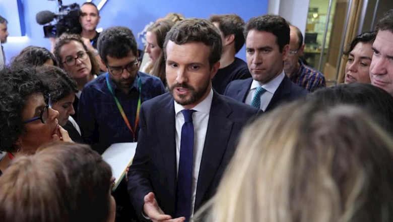ep el presidente del pp pablo casado tras ofrecer una rueda de prensa tras conocerse la sentencia