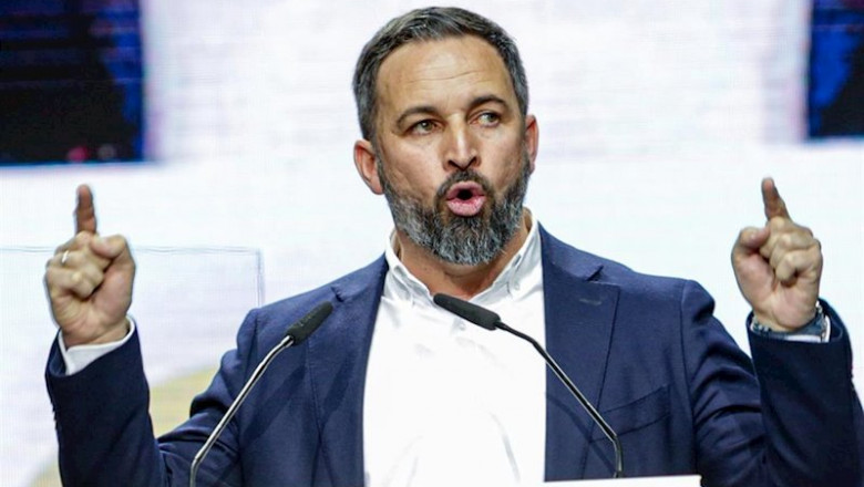 El presidente de Vox, Santiago Abascal, interviene en el acto central de la Asamblea General Ordinaria del partido en el Palacio de Vistalegre (Madrid/España) a 8 de marzo de 2020. | Ricardo Rubio - Europa Press ep espana a 8 de marzo de 2020 20200313212004