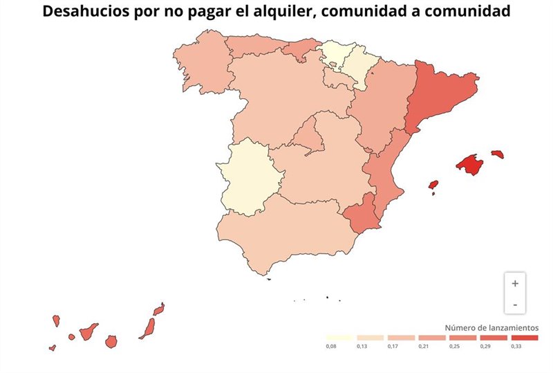 ep mapa por comunidades del numero de desahucios por alquiler en el segundo trimestre de 2019 cgpj